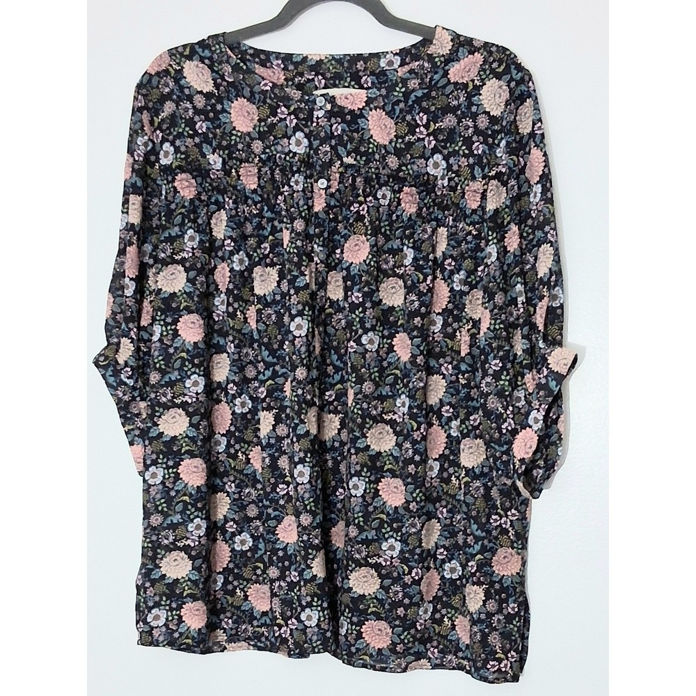 Loft Ann Taylor Blouse Women's XL Multicolor Floral 3/4 Sleeve Button‎ Top